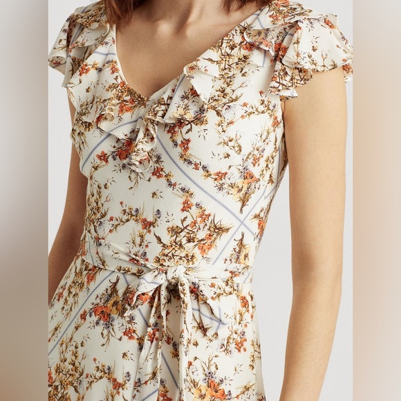 Lauren x Ralph Lauren | Petite Floral Crepe Midi Dress - Size 6P - Picture 4 of 10